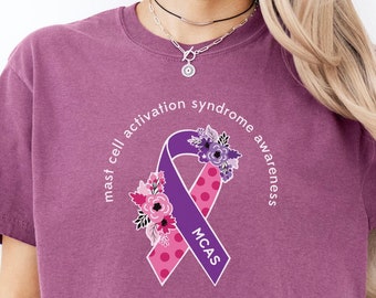 Camiseta de concientización sobre el síndrome de activación de mastocitos, camiseta con lazo de concientización sobre el síndrome de activación de mastocitos, camiseta del síndrome de activación de mastocitos, camiseta de concientización sobre el síndrome de activación de mastocitos, camiseta de colores cómodos