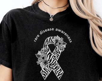 Rare Disease Awareness Shirt, Rare Disease Shirt, Zebra Awareness Ribbon Shirt, Rare Disease Support, Floral Awareness Ribbon T-Shirt