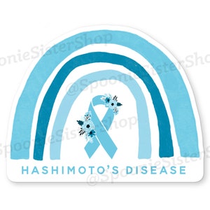 Hashimoto's Rainbow Sticker, Hashimoto’s Disease Awareness Stickers, Hashimotos Decal, Light Blue Awareness Ribbon, Hypothyroidism Awareness