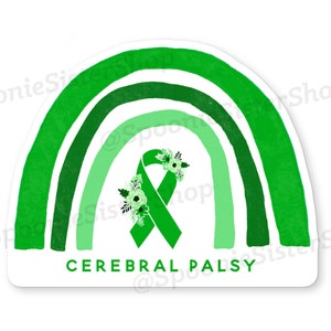 Adesivo paralisi cerebrale, adesivi di consapevolezza CP, decalcomania paralisi cerebrale arcobaleno, arcobaleno verde, adesivo nastro di consapevolezza verde, decalcomania di supporto CP