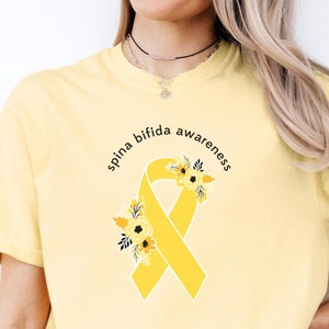 Spina Bifida Awareness Shirt, Spina Bifida Shirt, Spina Bifida Support TShirt, Floral Yellow Awareness Ribbon Shirt, Comfort Colors Shirt