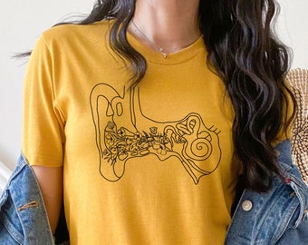 Shirt binnenoor, shirt bloemen oor anatomie, shirt audiologie, KNO, vestibulair therapeut, shirt doven, ziekte van Ménière, T-shirt oor