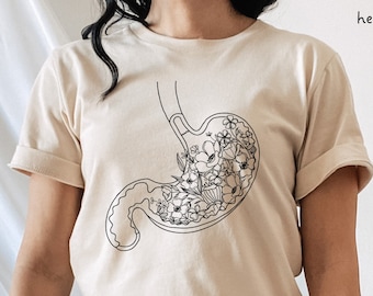 Stomach Shirt, Floral Stomach Anatomy Shirt, Stomach T-Shirt, Gastroenterology, Gastroparesis, Stomach Surgery, Celiac Disease, Gastritis