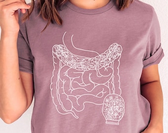 Colostomy Shirt, Floral Intestines Anatomy with Colostomy Bag TShirt, Ostomy Bag Shirt, Crohns Disease, Ulcerative Colitis, Colon Cancer