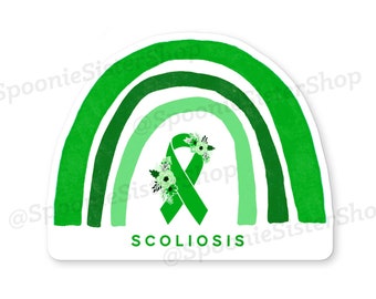 Adesivo de arco-íris de escoliose, adesivos de conscientização de escoliose, adesivo de escoliose de arco-íris, decalque de fita de conscientização verde, presente de cirurgia de escoliose