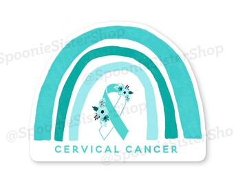 Pegatina arco iris de cáncer cervical, pegatina de cáncer cervical, calcomanía de concientización sobre el cáncer cervical, cáncer raro, pegatinas de cinta de conciencia verde azulado