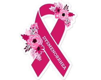 Dysmenorrhea Sticker, Dysmenorrhea Awareness Stickers, Floral Awareness Ribbon Sticker, Menstrual Cramps, Painful Period, Feminist Sticker