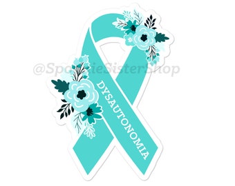 Dysautonomia Sticker, Dysautonomia Awareness Ribbon Stickers, Floral Awareness Ribbon, Dysautonomia Decal, Autonomic Dysfunction Sticker