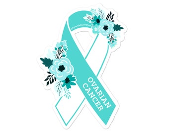 Ovarian Cancer Sticker, Ovarian Cancer Awareness Stickers, Ovarian Cancer Decal, Ovarian Cancer Support, Teal and White Awareness Ribbon