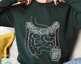 Colostomy Sweatshirt, Floral Intestines Anatomy with Colostomy Sweater, Ostomy Bag Awareness, Crohns Disease, Colitis, Colon Cancer