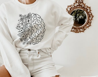 Floral Brain Sweatshirt, Brain Anatomy Sweater, Botanical Brain, Flower Brain Anatomy, Neurologist Gift, Epilepsy Shirt, Chronic Migraine