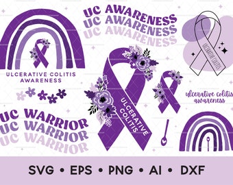 Ulcerative Colitis SVG Bundle, Colitis Awareness Clipart Bundle, Clip Art, UC Awareness Ribbon Digital Download, Vector Art, SVG Cut Files