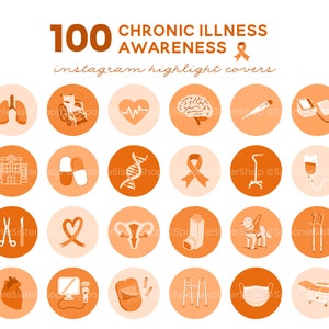 Chronic Illness Instagram Highlight Covers, Orange Covers, Chronic Illness Awareness, Health Highlight Cover, Medical Instagram Template image 1