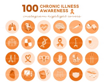 Chronic Illness Instagram Highlight Covers, Orange Covers, Chronic Illness Awareness, Health Highlight Cover, Medical Instagram Template