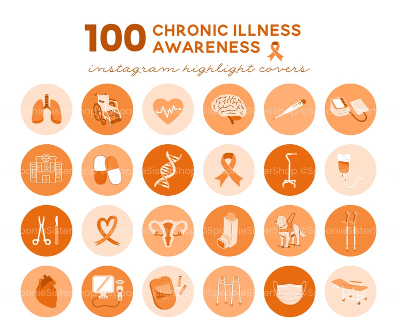 Chronic Illness Instagram Highlight Covers, Orange Covers, Chronic Illness Awareness, Health Highlight Cover, Medical Instagram Template image 1