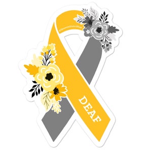 Pegatina para sordos, Pegatina para cintas de conciencia sorda, calcomanía para sordos, Soporte para sordos, Pegatina para personas con problemas de audición, Cinta de concientización floral dorada y plateada