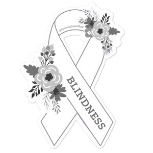 Blindness Sticker, Blind Awareness Decal, Blindness Awareness Ribbon, Floral White Awareness Stickers, Visual Impairment Decal, Blind Decal