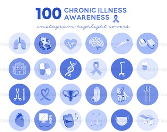 Chronic Illness Instagram Highlight Covers, Blue Covers, Chronic Illness Awareness, Health Highlight Cover, Medical Instagram Canva Template