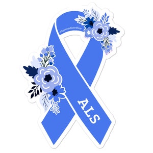 ALS Sticker, ALS Awareness Stickers, Lou Gehrig's Disease Decal, Blue Awareness Ribbon Decal, Chronic Illness, Amyotrophic Lateral Sclerosis