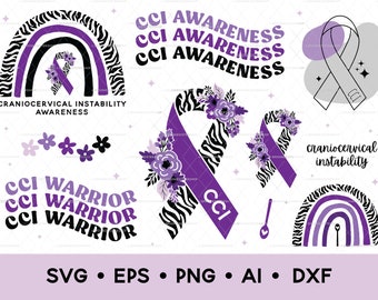 Craniocervical Instability SVG Bundle, CCI Awareness Svg, Craniocervical Instability Awareness Ribbon, Clip Art Bundle, Digital Download