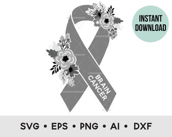 Brain Cancer Awareness Ribbon SVG, Brain Cancer SVG, Brain Cancer PNG, Digital Download, Commercial Use Graphic, Brain Cancer Support Vector