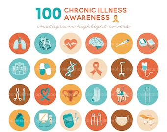 Chronic Illness Instagram Highlight Covers, Retro Covers, Chronic Illness Awareness, Health Highlight Cover, Medical Instagram Template