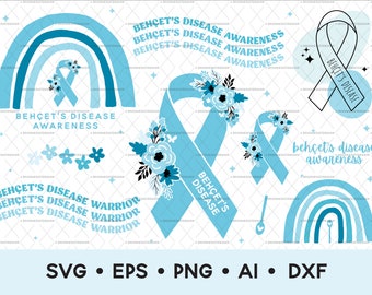 Behcet's Disease SVG Bundle, Behcets Disease Awareness SVG, Behçet's Disease Clipart Bundle, Light Blue Awareness Ribbon, Digital Download