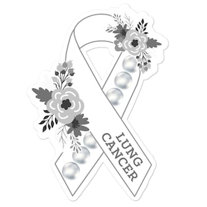 Lung Cancer Sticker, Lung Cancer Awareness Stickers, Pearl Awareness Ribbon Decal, Lung Cancer Decal, Floral White Awareness Ribbon Sticker