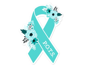 POTS Awareness Sticker, Postural Orthostatic Tachycardia Syndrome, Teal Awareness Ribbon Stickers, Chronic Illness Vinyl Sticker