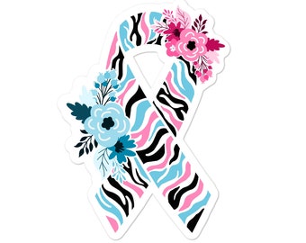 Undiagnosed Sticker, Undiagnosed Awareness Stickers, Floral Zebra Awareness Ribbon, Undiagnosed Medical Condition, Chronic Illness Decal