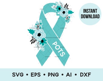 POTS Awareness Ribbon Svg, Postural Orthostatic Tachycardia Syndrome, POTS Ribbon Png, POTS Clip Art, Commercial Use Art, Digital Download