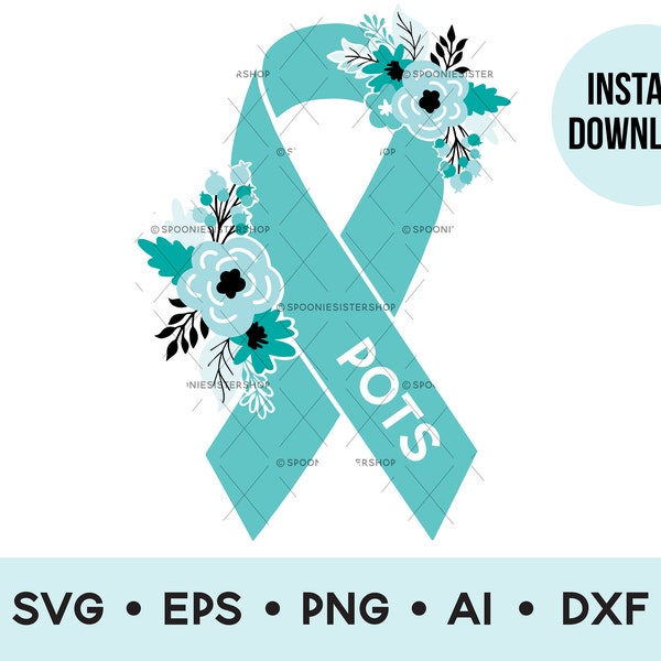 POTS Awareness Ribbon Svg, Postural Orthostatic Tachycardia Syndrome, POTS Ribbon Png, POTS Clip Art, Commercial Use Art, Digital Download