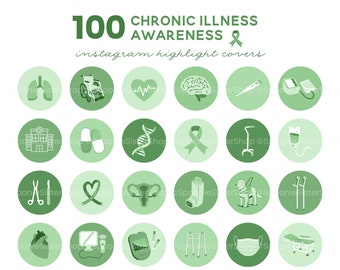 Chronic Illness Instagram Highlight Covers, Green Covers, Chronic Illness Awareness, Health Highlight Cover, Medical Instagram Template