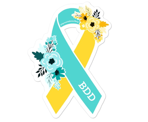 Body Dysmorphic Disorder Sticker, BDD Awareness, Body Dysmorphia Stickers, Floral Awareness Ribbon, BDD Decal, Mental Health Awareness