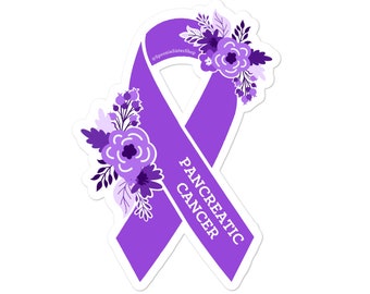 Pancreatic Cancer Stickers, Pancreatic Cancer Awareness Stickers, Floral Purple Awareness Ribbon, Pancreatic Cancer Gift