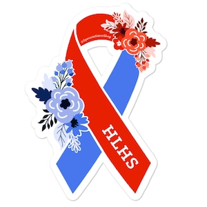 HLHS Sticker, Hypoplastic Left Heart Syndrome Stickers, HLHS Awareness, Congenital Heart Defect, Floral Red and Blue Awareness Ribbon
