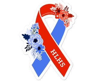HLHS Sticker, Hypoplastic Left Heart Syndrome Stickers, HLHS Awareness, Congenital Heart Defect, Floral Red and Blue Awareness Ribbon