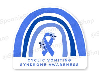 Rainbow CVS Sticker, Cyclic Vomiting Syndrome Awareness, Cyclic Vomiting Stickers, CVS Awareness Decal, Blue Awareness Ribbon Stickers