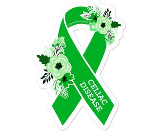 Celiac Disease Sticker, Celiac Disease Awareness, Floral Green Awareness Ribbon, Chronic Illness Stickers, Celiac Awareness Stickers