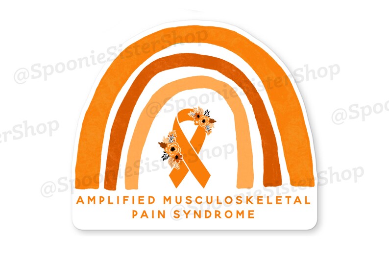 Rainbow AMPS Sticker, Amplified Musculoskeletal Pain Syndrome, AMPS Awareness Stickers, AMPS Decal, Orange Awareness Ribbon, Chronic Pain image 1