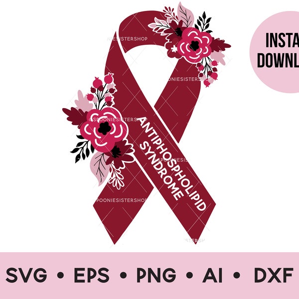 Antiphospholipid Syndrome Awareness Ribbon SVG, Antiphospholipid Syndrome PNG, APS Awareness, Digital Download, Burgundy Ribbon, Vector Art