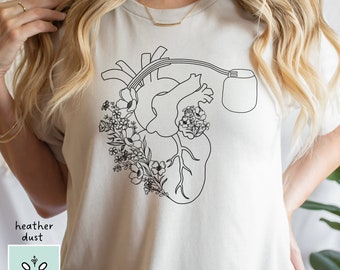 Pacemaker Shirt, Floral Heart Anatomy with Pacemaker Shirt, Pacemaker Surgery Shirt, Cardiology, Arrhythmia, Heart Failure, Heart TShirt