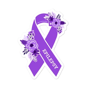 Epilepsy Awareness Sticker, Epilepsy Stickers, Purple Awareness Ribbon, Chronic Illness Sticker, Floral Epilepsy Sticker