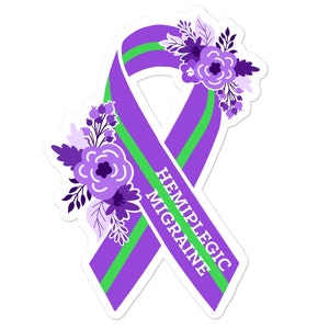 Hemiplegic Migraine Sticker, Hemiplegic Migraine Awareness Stickers, Rare Headache Awareness, Floral Awareness Ribbon Decal, Chronic Pain