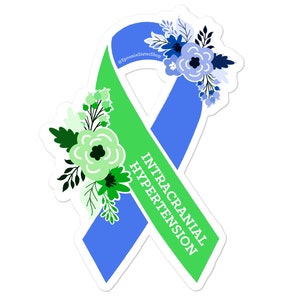 Intracranial Hypertension Sticker, IIH Awareness Stickers, Floral Green and Blue Awareness Ribbon, Pseudotumor Cerebri, IIH Sticker