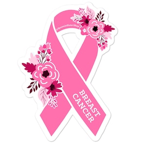 Breast Cancer Sticker, Breast Cancer Awareness Stickers, Floral Pink Awareness Ribbon, Cancer Awareness Decal, Pink Ribbon Sticker