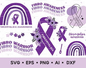 Fibromyalgia SVG Bundle, Fibromyalgia Awareness Clipart Bundle, Clip Art, Fibro Awareness Ribbon Digital Download, Vector Art, SVG Cut Files