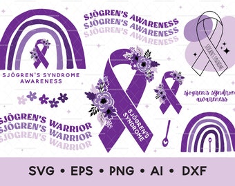 Sjogren's Syndrome SVG Bundle, Sjogren's Awareness Clipart Bundle, Clip Art, Sjogrens Awareness Ribbon Digital Download, Cricut Cut Files