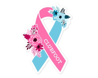 Clubfoot Awareness Sticker, Clubfoot Stickers, Floral Awareness Ribbon Decal, Pink and Blue Ribbon Sticker, Clubfoot Awareness Gift