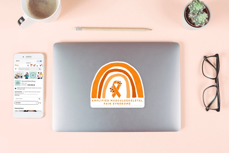 Rainbow AMPS Sticker, Amplified Musculoskeletal Pain Syndrome, AMPS Awareness Stickers, AMPS Decal, Orange Awareness Ribbon, Chronic Pain image 4